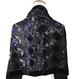 Blue Velvet Floral Pattern Scarf